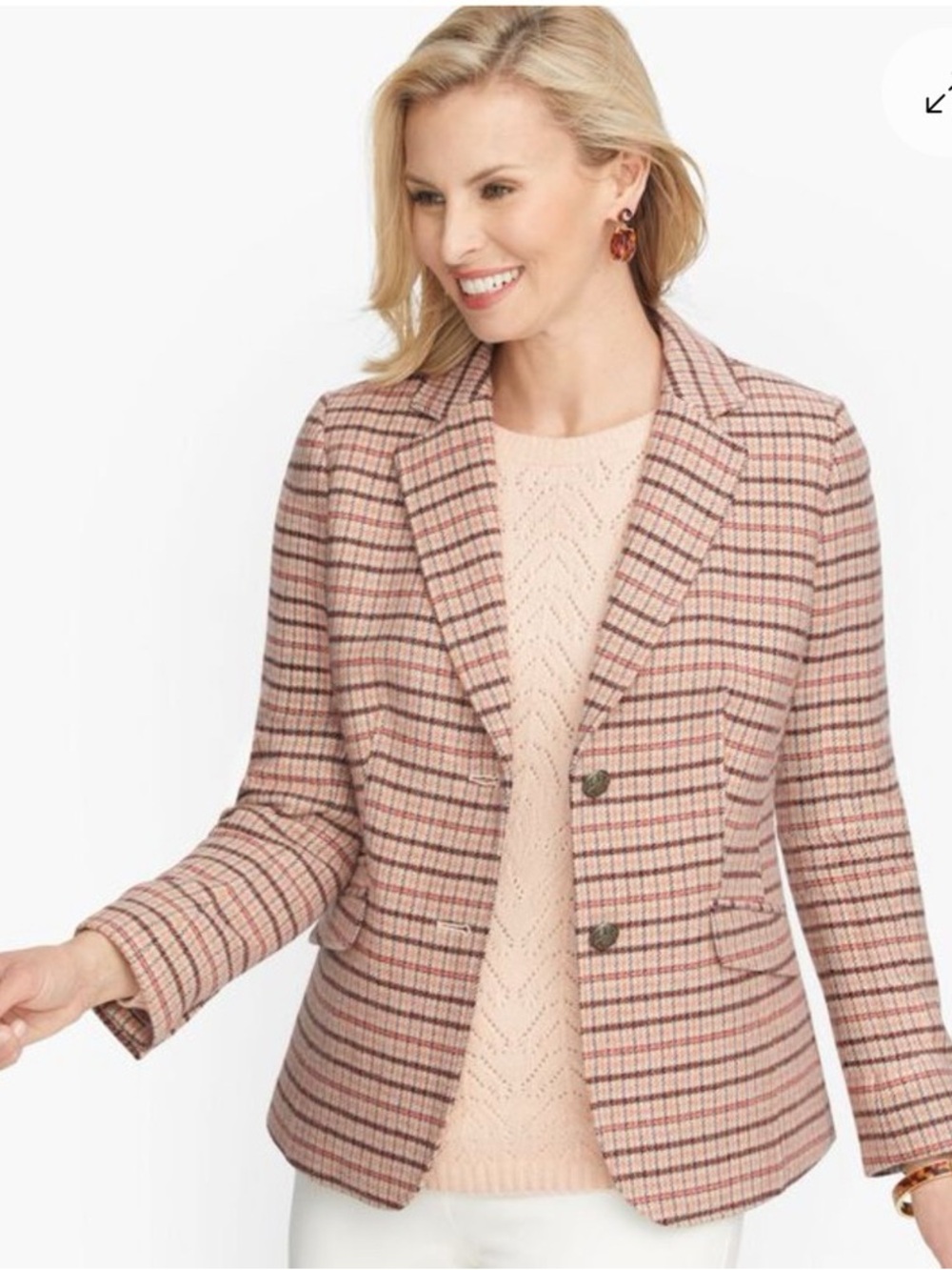Talbots Classic Shetland Wool Plaid Blazer NWOT Size 10P Pink